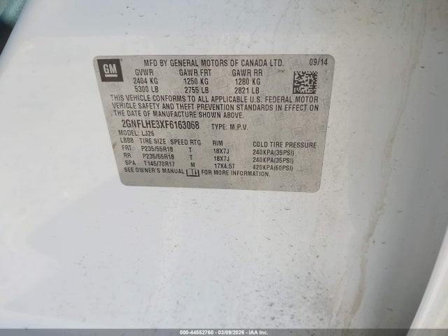 Chevrolet Equinox Ltz 2015 2GNFLHE3XF6163068 Image 9