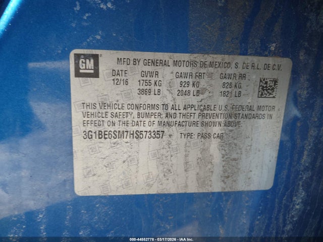 3G1BE6SM7HS573357 Chevrolet Cruze Lt Auto