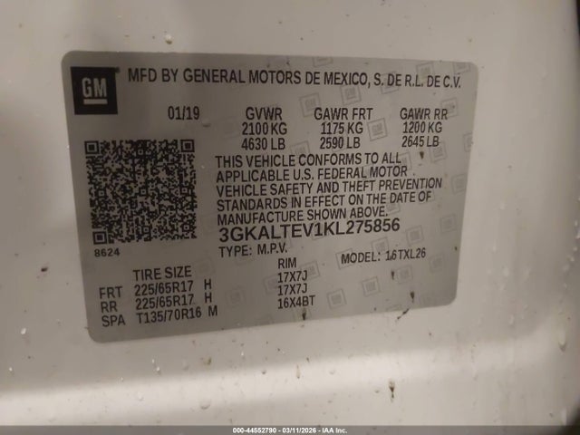 44552790 :رقم المزاد ، 3GKALTEV1KL275856 vin ، 2019 Gmc Terrain Sle مزاد بيع
