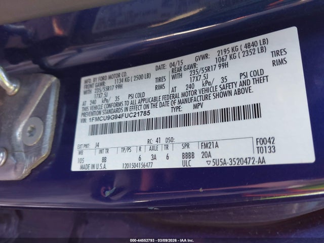 1FMCU9G94FUC21785 Ford ESCAPE SE