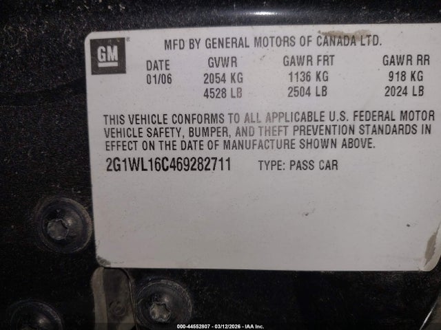 Aukcja sprzedaży 2006 Chevrolet Monte Carlo Ss, vin: 2G1WL16C469282711, numer aukcji: 44552807