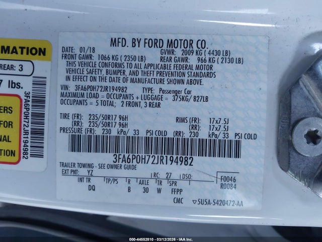 Ford FUSION SE 2018 3FA6P0H72JR194982 Image 9