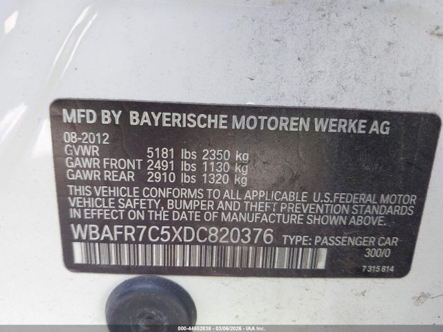 44552838 :رقم المزاد ، WBAFR7C5XDC820376 vin ، 2013 Bmw 535i مزاد بيع