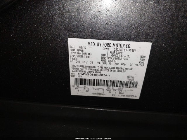 Продаж на аукціоні авто 2019 Ford Explorer Xlt, vin: 1FM5K8D88KGB26014, номер лоту: 44552840