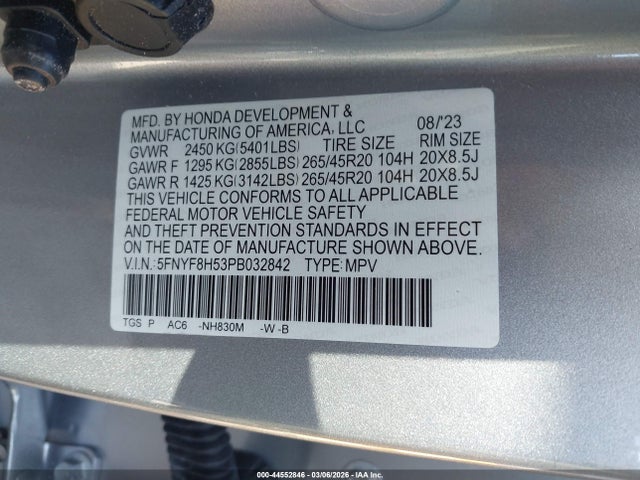 5FNYF8H53PB032842 Honda Passport Awd Ex-l