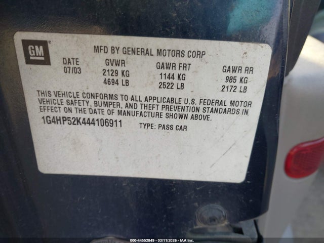 Aukcja sprzedaży 2004 Buick Lesabre Custom, vin: 1G4HP52K444106911, numer aukcji: 44552849