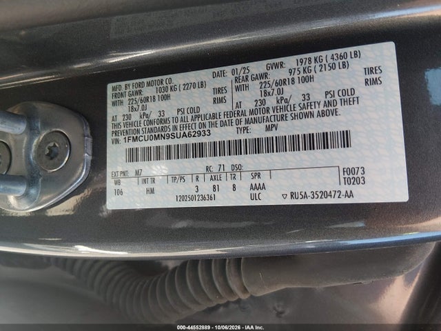 Aukcja sprzedaży 2025 Ford Escape St-line, vin: 1FMCU0MN9SUA62933, numer aukcji: 44552889