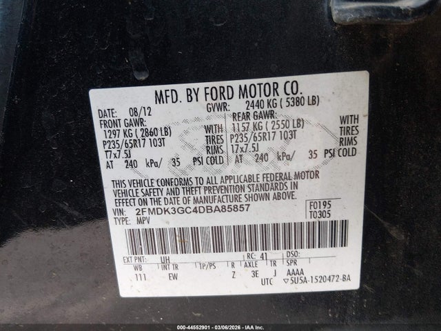 Продаж на аукціоні авто 2013 Ford Edge Se, vin: 2FMDK3GC4DBA85857, номер лоту: 44552901