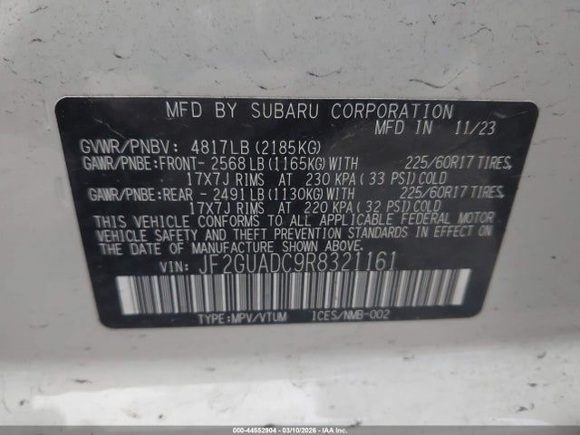 2024 Subaru Crosstrek Premium მანქანა იყიდება აუქციონზე, vin: JF2GUADC9R8321161, აუქციონის ნომერი: 44552904