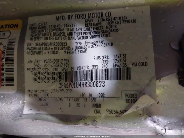 Продажа на аукционе авто 2017 Ford Fusion Hybrid Se, vin: 3FA6P0LU4HR380823, номер лота: 44552926
