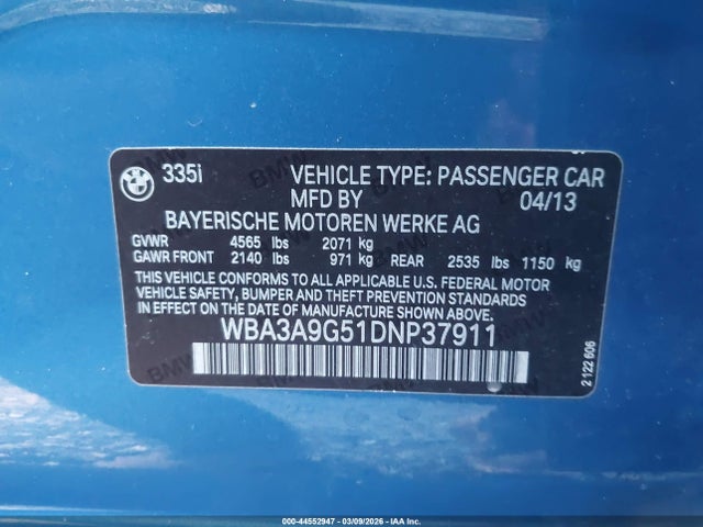 2013 BMW 335I WBA3A9G51DNP37911 Photo 8