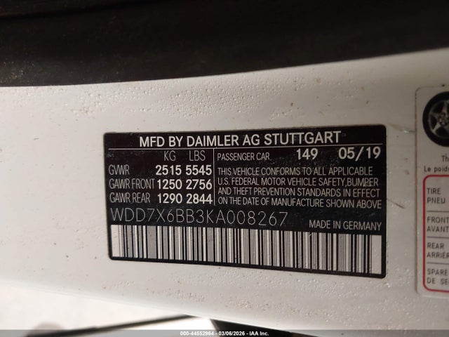 44552964 :رقم المزاد ، WDD7X6BB3KA008267 vin ، 2019 Mercedes-benz Amg Gt 53 4-door Coupe مزاد بيع