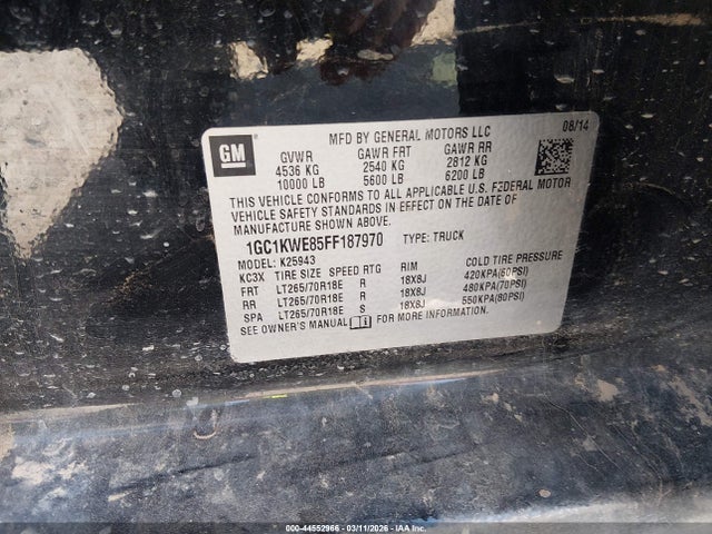 2015 Chevrolet Silverado 2500hd Ltz მანქანა იყიდება აუქციონზე, vin: 1GC1KWE85FF187970, აუქციონის ნომერი: 44552966