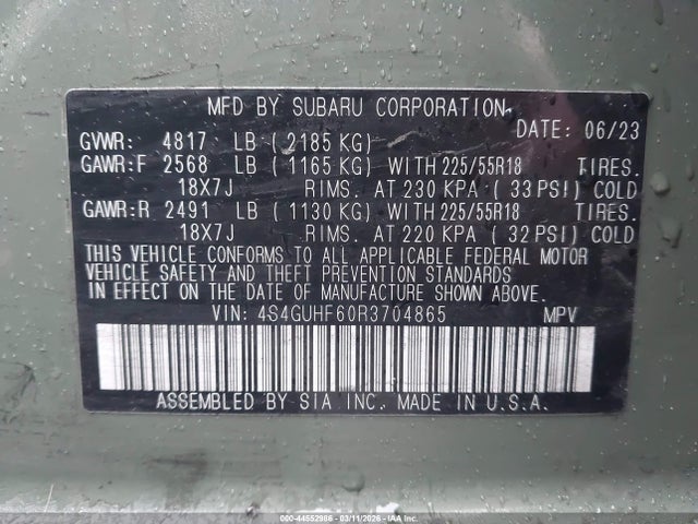 4S4GUHF60R3704865 Subaru Crosstrek Sport