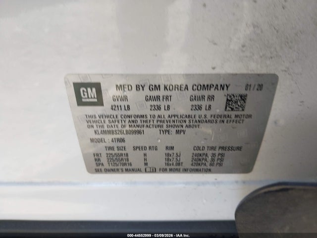 Aukcja sprzedaży 2020 Buick Encore Gx Fwd Preferred, vin: KL4MMBS26LB099961, numer aukcji: 44552999