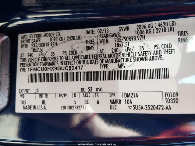 Продаж на аукціоні авто 2013 Ford Escape Sel, vin: 1FMCU0HX9DUC80417, номер лоту: 44553005