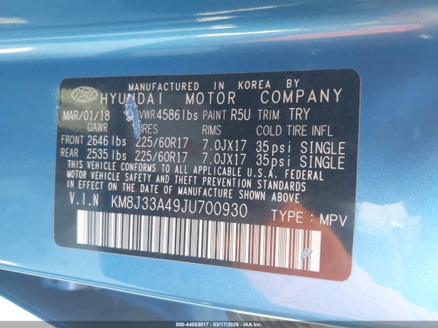 Hyundai TUCSON SEL 2018 KM8J33A49JU700930 Image 9