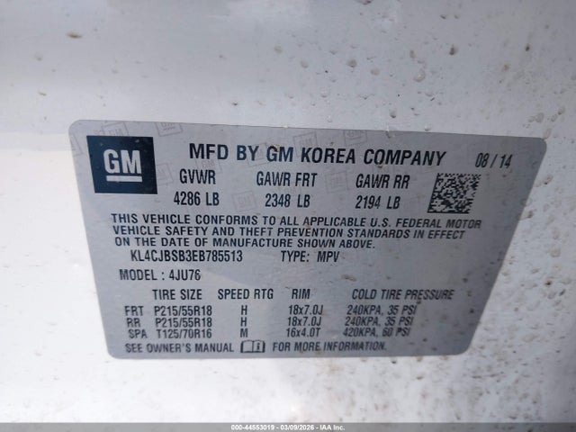 44553019 :رقم المزاد ، KL4CJBSB3EB785513 vin ، 2014 Buick Encore Convenience مزاد بيع
