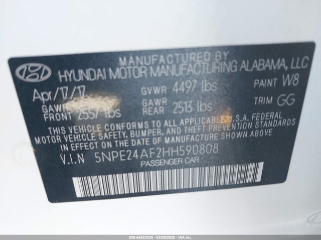 5NPE24AF2HH590808 Hyundai Sonata