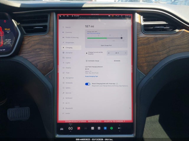44553023 :رقم المزاد ، 5YJSA1E22LF370555 vin ، 2020 Tesla Model S مزاد بيع