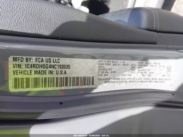 Продажа на аукционе авто 2022 Dodge Durango Gt Plus Rwd, vin: 1C4RDHDG4NC193535, номер лота: 44553029