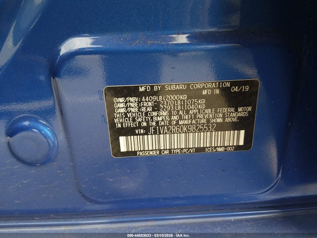 Aukcja sprzedaży 2019 Subaru Wrx Sti, vin: JF1VA2R60K9825532, numer aukcji: 44553033