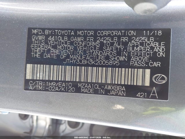 Продаж на аукціоні авто 2019 Lexus Ux 200, vin: JTHY3JBH3K2005895, номер лоту: 44553042