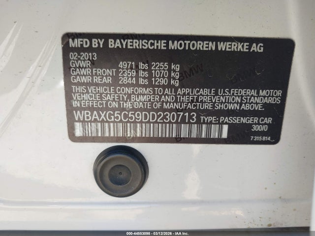 2013 Bmw 528i მანქანა იყიდება აუქციონზე, vin: WBAXG5C59DD230713, აუქციონის ნომერი: 44553098