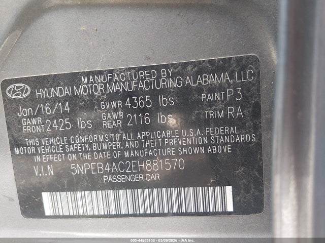 Hyundai SONATA GLS 2014 5NPEB4AC2EH881570 Image 9