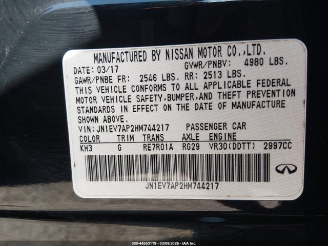 Aukcja sprzedaży 2017 Infiniti Q50 3.0t Sport, vin: JN1EV7AP2HM744217, numer aukcji: 44553119