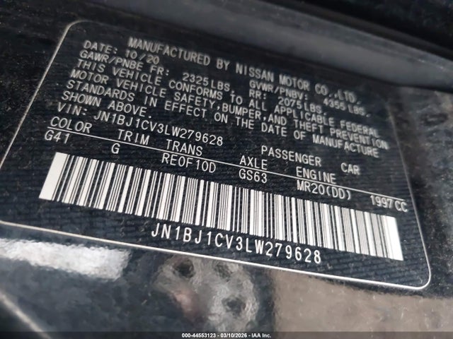 JN1BJ1CV3LW279628 Nissan Rogue Sport Sl Fwd Xtronic Cvt