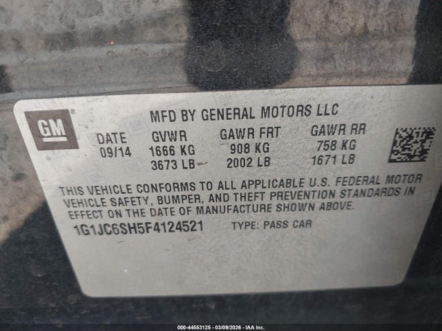1G1JC6SH5F4124521 Chevrolet Sonic Lt Auto