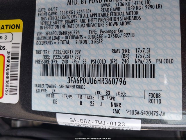 Ford Fusion Hybrid S 2017 3FA6P0UU6HR360796 Image 9