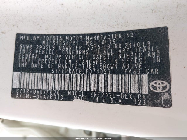 Toyota COROLLA LE 2020 5YFEPRAE8LP071053 Image 9