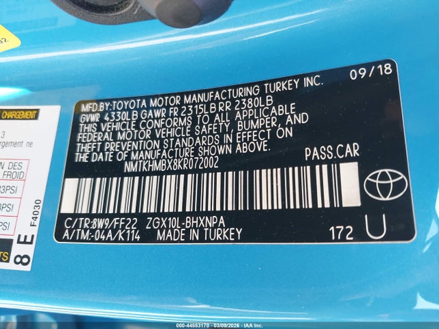 Aukcja sprzedaży 2019 Toyota C-hr Xle, vin: NMTKHMBX8KR072002, numer aukcji: 44553170