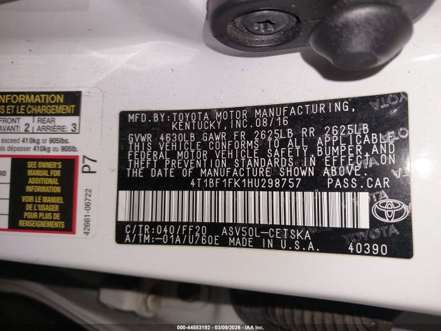 Toyota CAMRY SE 2017 4T1BF1FK1HU298757 Image 9