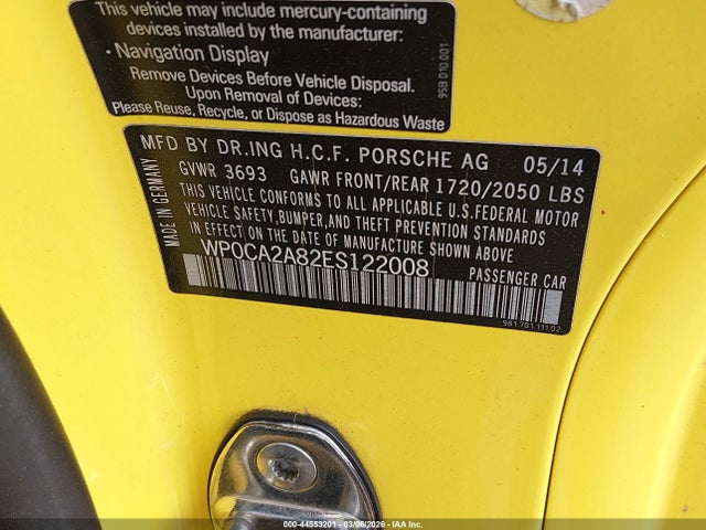 2014 PORSCHE BOXSTER WP0CA2A82ES122008 Photo 8