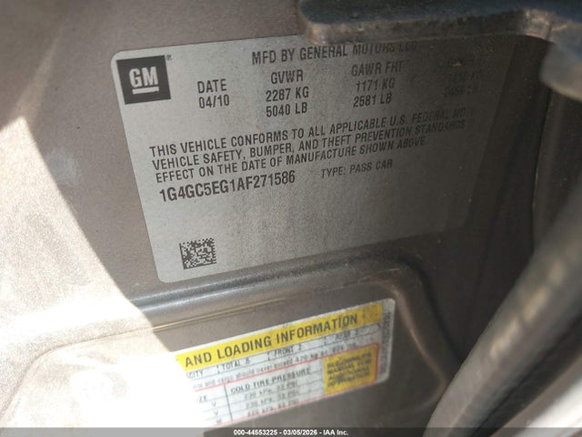 2010 Buick Lacrosse Cxl მანქანა იყიდება აუქციონზე, vin: 1G4GC5EG1AF271586, აუქციონის ნომერი: 44553225