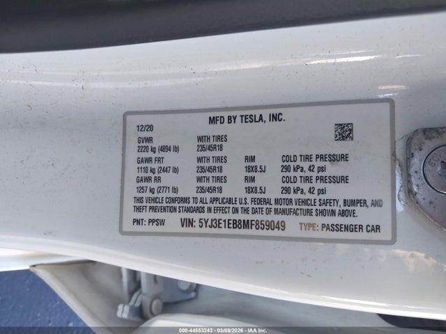 2021 TESLA MODEL 3 5YJ3E1EB8MF859049 Photo 8