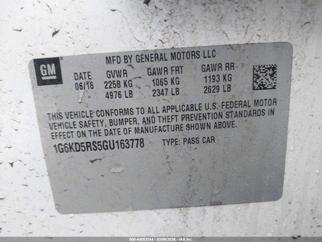 Продажа на аукционе авто 2016 Cadillac Ct6 Luxury, vin: 1G6KD5RS5GU163778, номер лота: 44553244