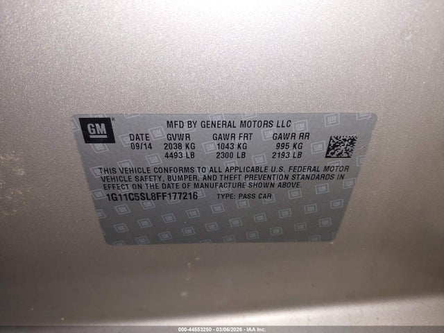 44553250 :رقم المزاد ، 1G11C5SL8FF177216 vin ، 2015 Chevrolet Malibu 1lt مزاد بيع