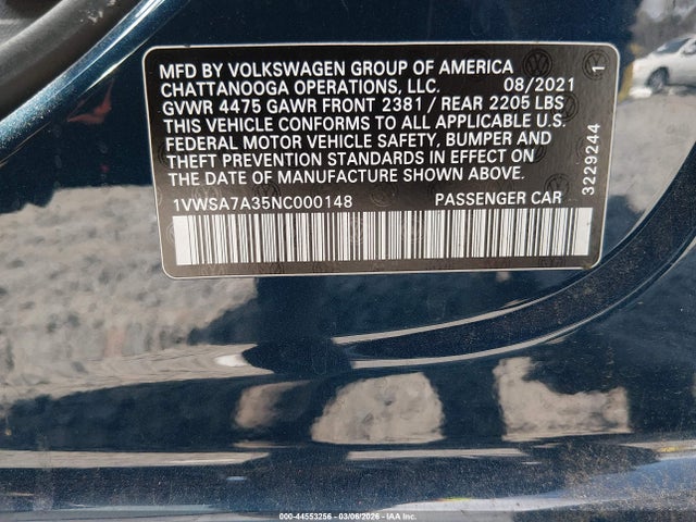 Продажа на аукционе авто 2022 Volkswagen Passat 2.0t Se, vin: 1VWSA7A35NC000148, номер лота: 44553256