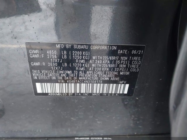 Subaru Outback Premium 2022 4S4BTACC4N3104178 Image 9