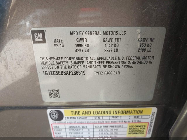 Продаж на аукціоні авто 2010 Chevrolet Malibu Lt, vin: 1G1ZC5EB6AF236519, номер лоту: 44553356