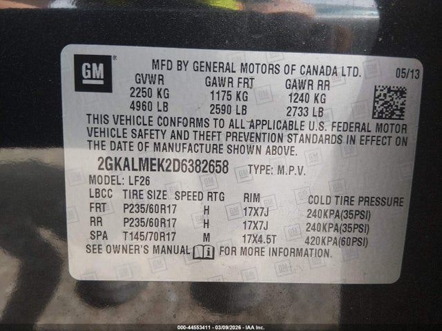 44553411 :رقم المزاد ، 2GKALMEK2D6382658 vin ، 2013 Gmc Terrain Sle-1 مزاد بيع