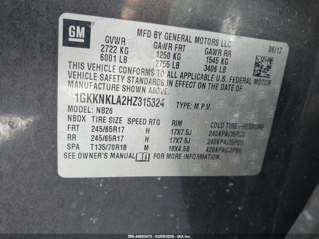Продаж на аукціоні авто 2017 Gmc Acadia Sle-1, vin: 1GKKNKLA2HZ315324, номер лоту: 44553475