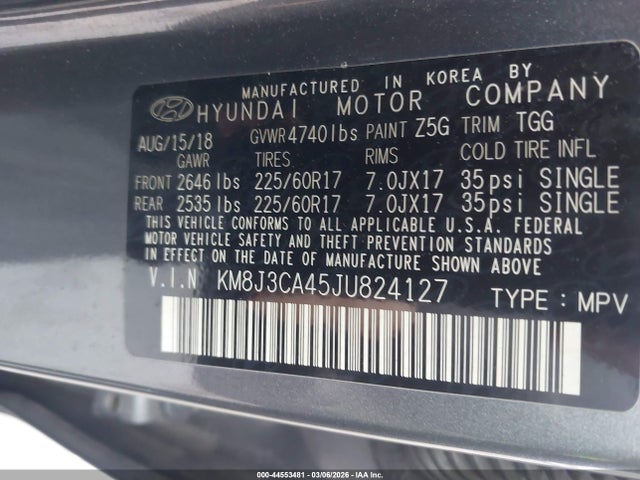 Hyundai TUCSON SEL 2018 KM8J3CA45JU824127 Image 9