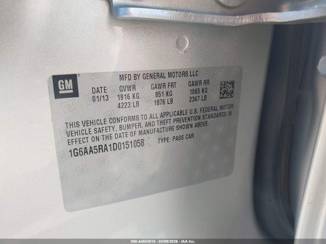 44553515 :رقم المزاد ، 1G6AA5RA1D0151058 vin ، 2013 Cadillac Ats Standard مزاد بيع