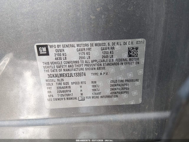 Aukcja sprzedaży 2018 Gmc Terrain Sle, vin: 3GKALMEX2JL133974, numer aukcji: 44553575
