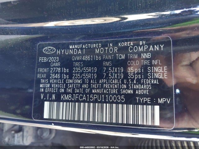 Aukcja sprzedaży 2023 Hyundai Tucson Hybrid Sel Convenience, vin: KM8JFCA15PU110035, numer aukcji: 44553592